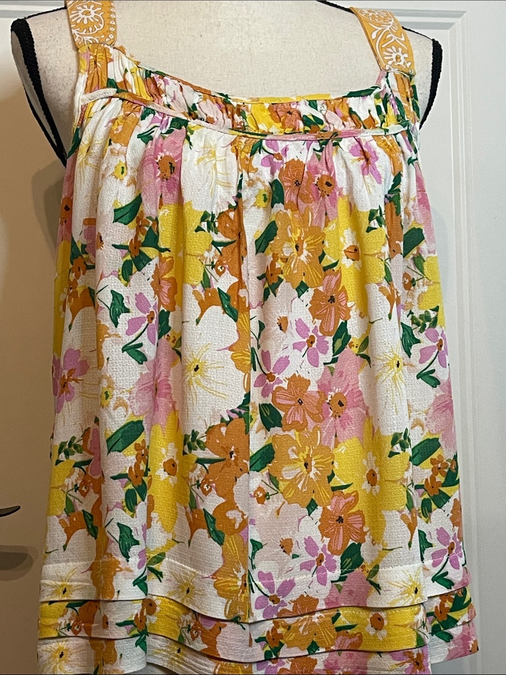 Rachel Zoe Yellow Pink White Floral Sleeveless Top